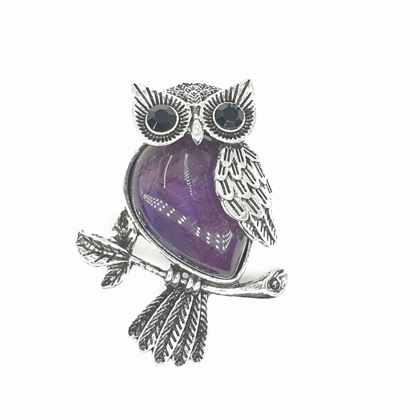 Amethyst Owl Pendant with Gemstone Eyes