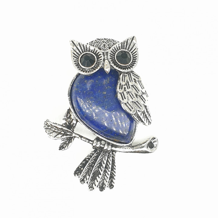 Lapis Lazuli Owl Pendant with Gemstone Eyes