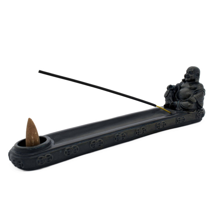 Black Sitting Buddha Incense Stick Holder Stick & Cone Burner