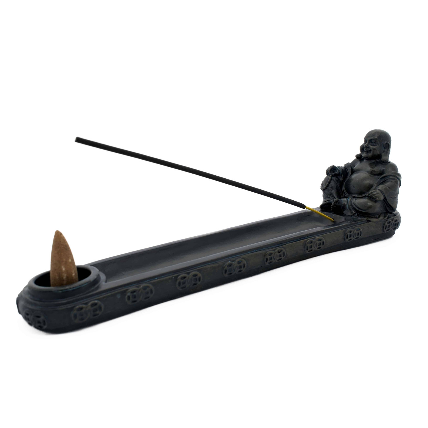 Black Sitting Buddha Incense Stick Holder Stick & Cone Burner