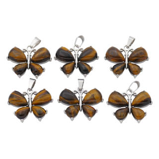 Tiger Eye Butterfly Gemstone Pendants (Set of 6 Pieces)