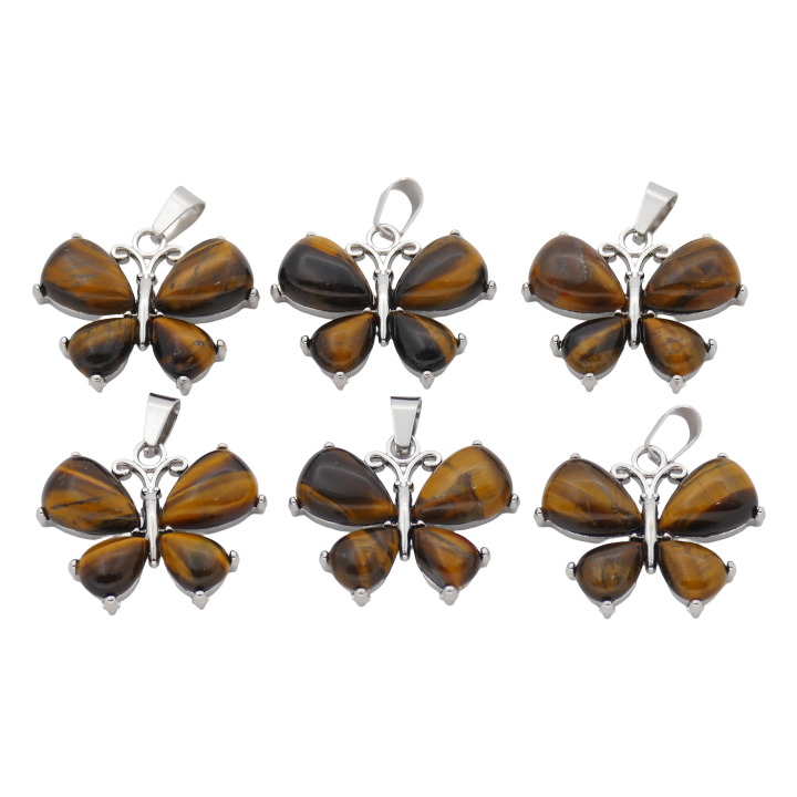 Tiger Eye Butterfly Gemstone Pendants (Set of 6 Pieces)