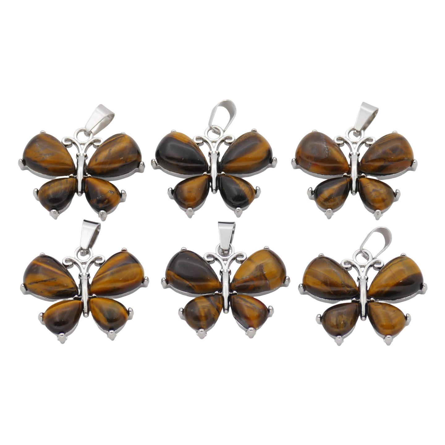 Tiger Eye Butterfly Gemstone Pendants (Set of 6 Pieces)