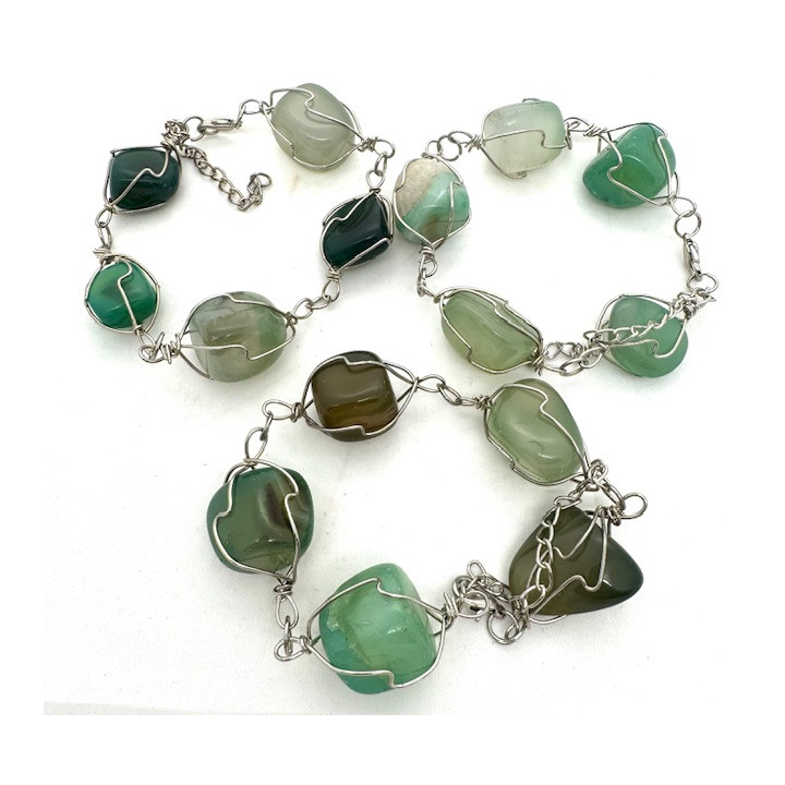 Polished Gemstone Bracelet Wire Wrapped - Jade