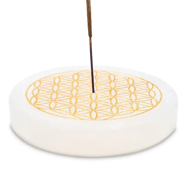 Porte-encens en sélénite fleur de vie ronde | Pieralune