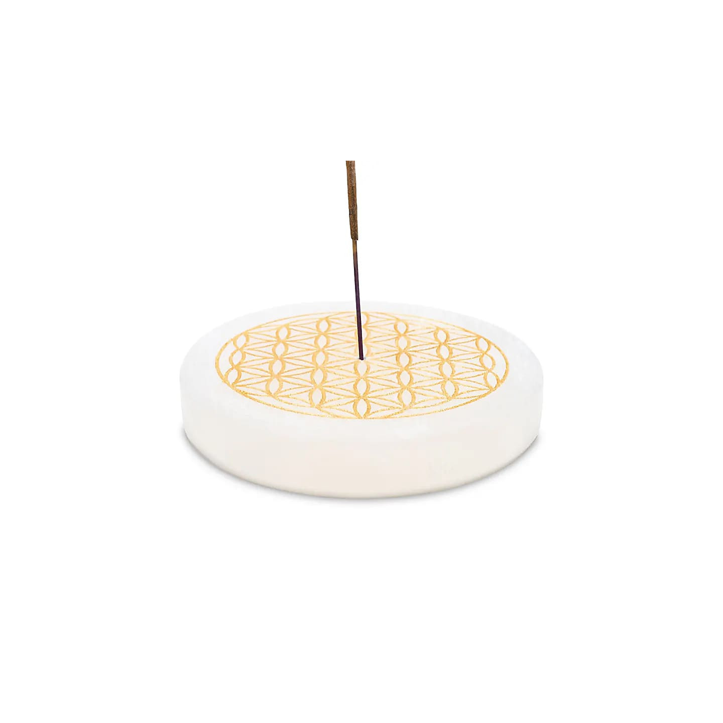 Porte-encens en sélénite fleur de vie ronde | Pieralune