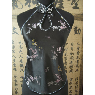 Chinese top with hole and flowers (black)
