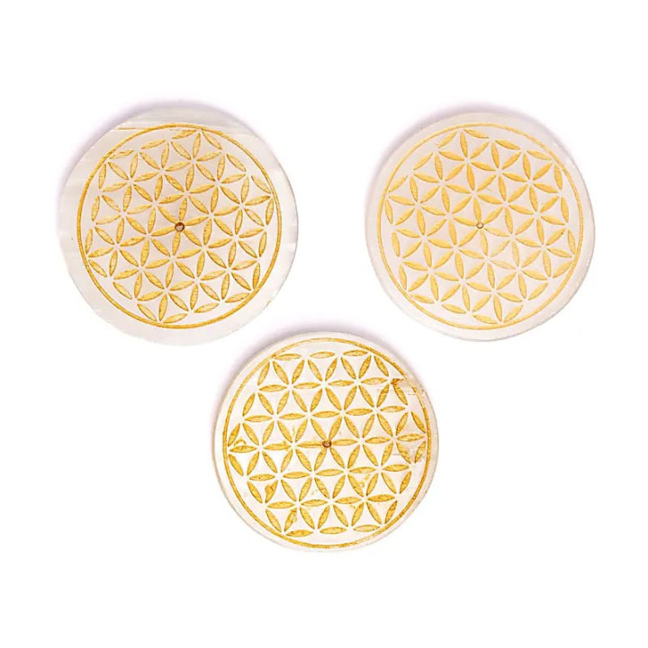 Porte-encens en sélénite fleur de vie ronde | Pieralune