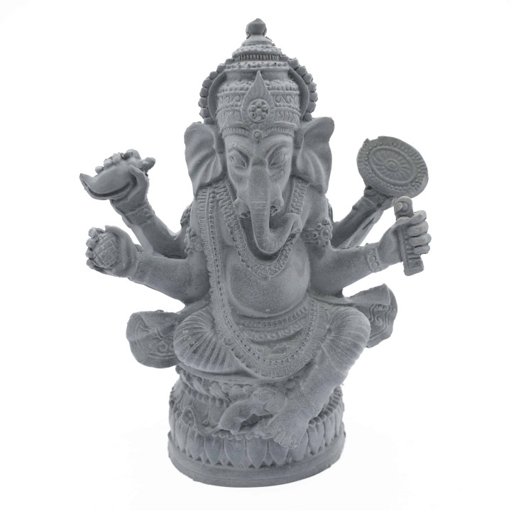 Hematite Grey Sacred Lord Ganesha Statue with Rat