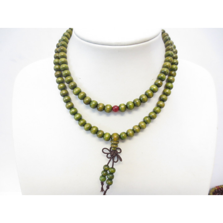 8 mm Green Wooden Bead Mala Necklace (90cm)