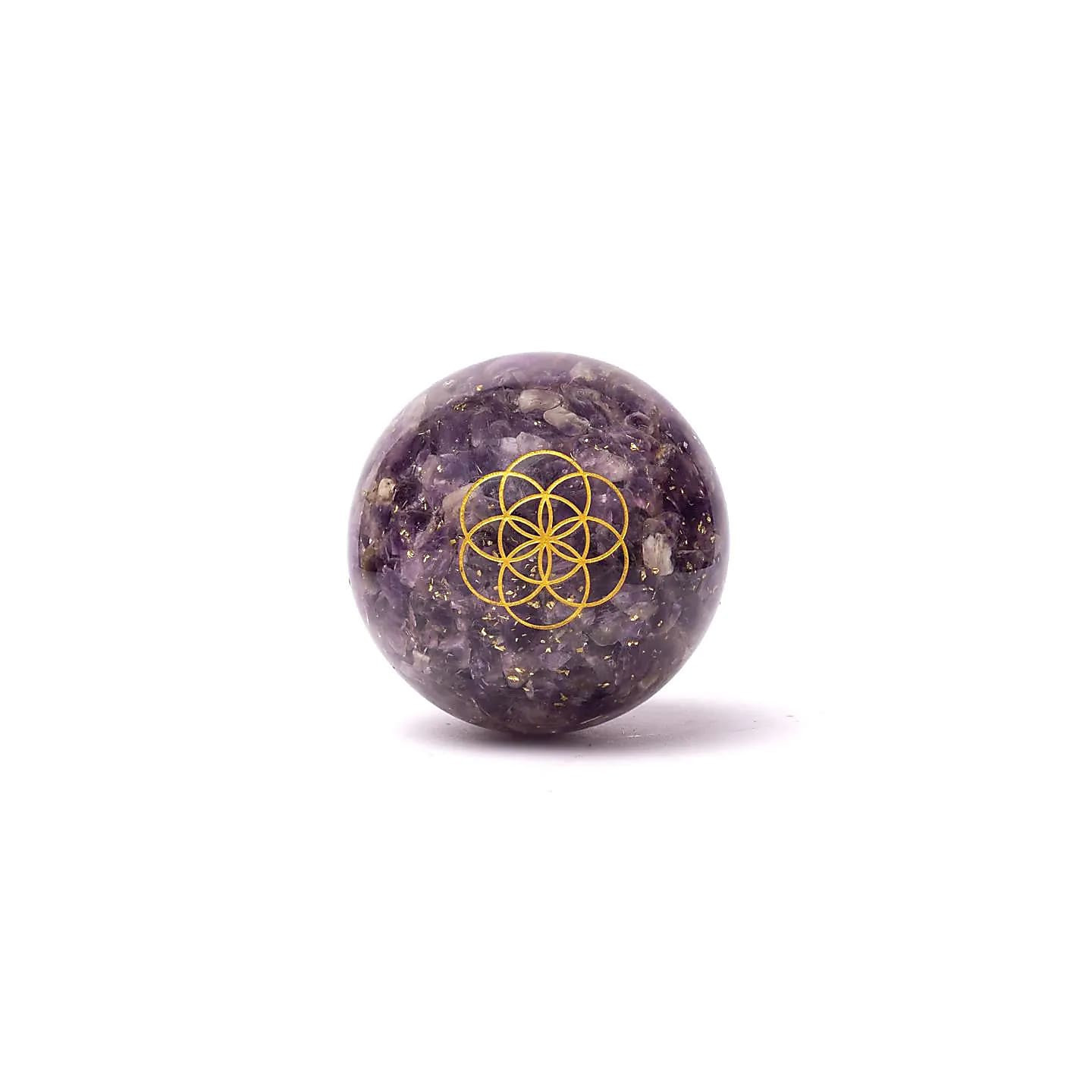 Orgonite sphère améthyste avec Fleur de Vie | Pieralune