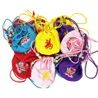 Chinese Drawstring Gift Pouches with Embroidery Set (12 pieces)
