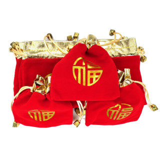 Chinese Lucky Red Drawstring Pouch Set (12 pieces)