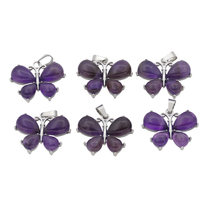 Amethyst Butterfly Gemstone Pendants (Set of 6 Pieces)