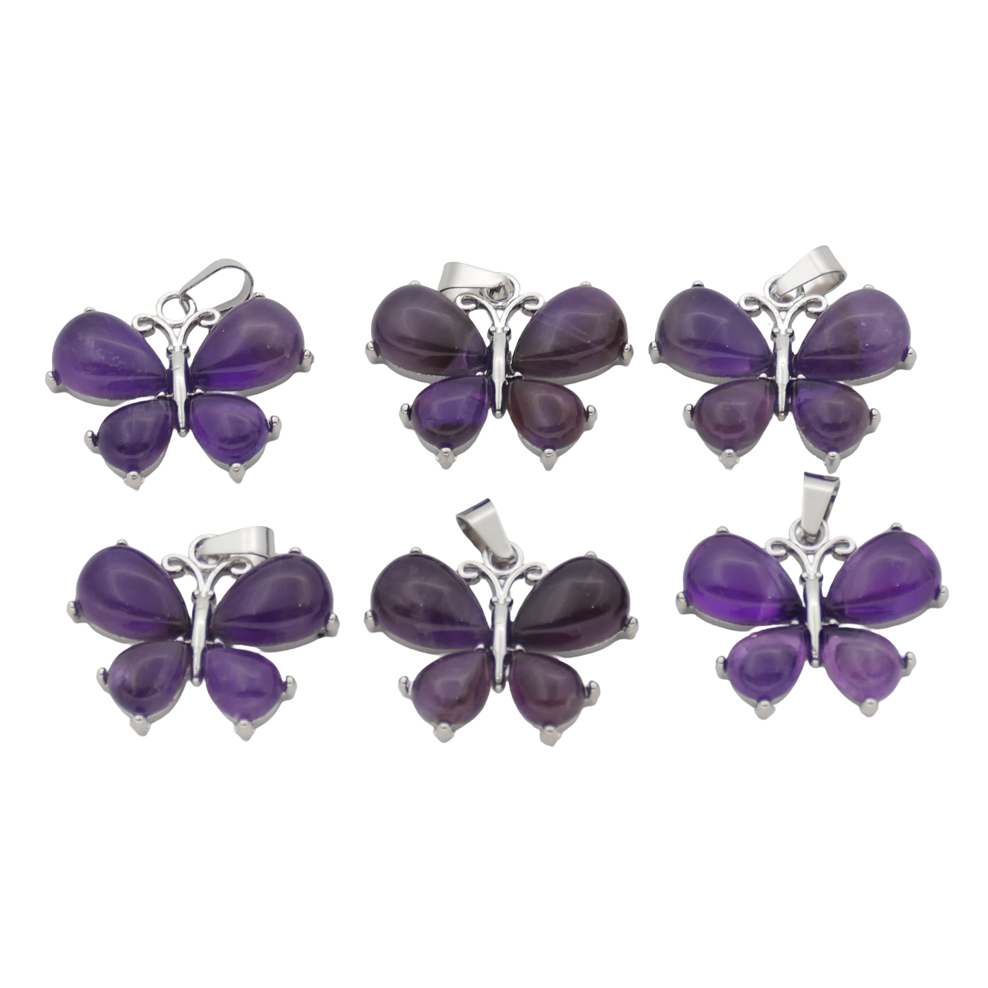 Amethyst Butterfly Gemstone Pendants (Set of 6 Pieces)