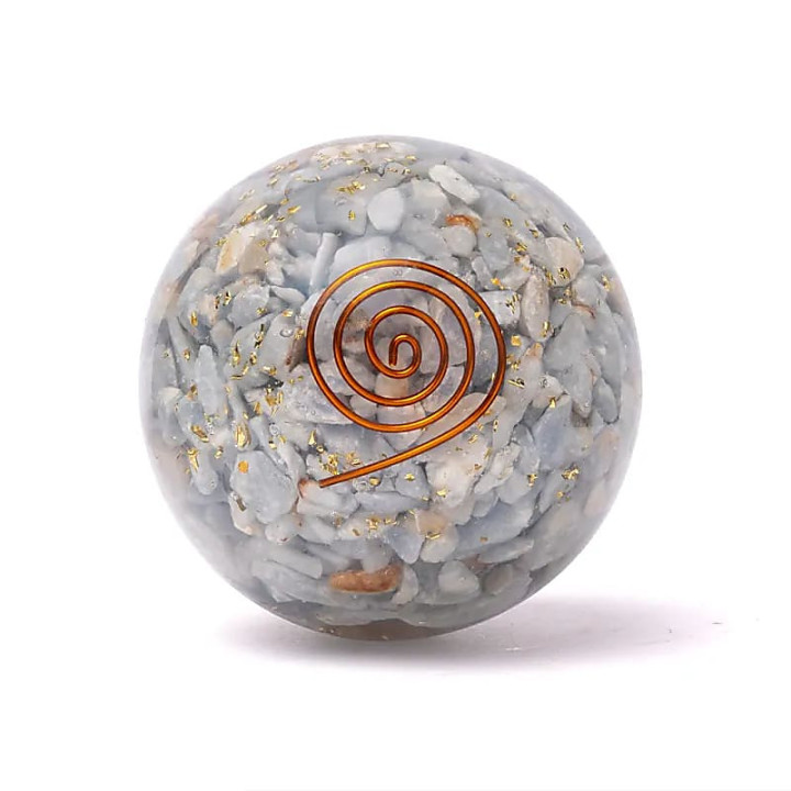 Orgonite sphère angélite avec ailes d'ange | Pieralune