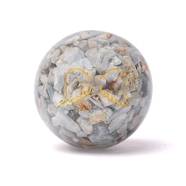 Orgonite sphère angélite avec ailes d'ange | Pieralune