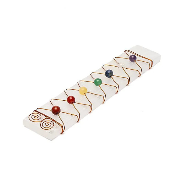 Plaque de recharge en sélénite perles chakra | Pieralune