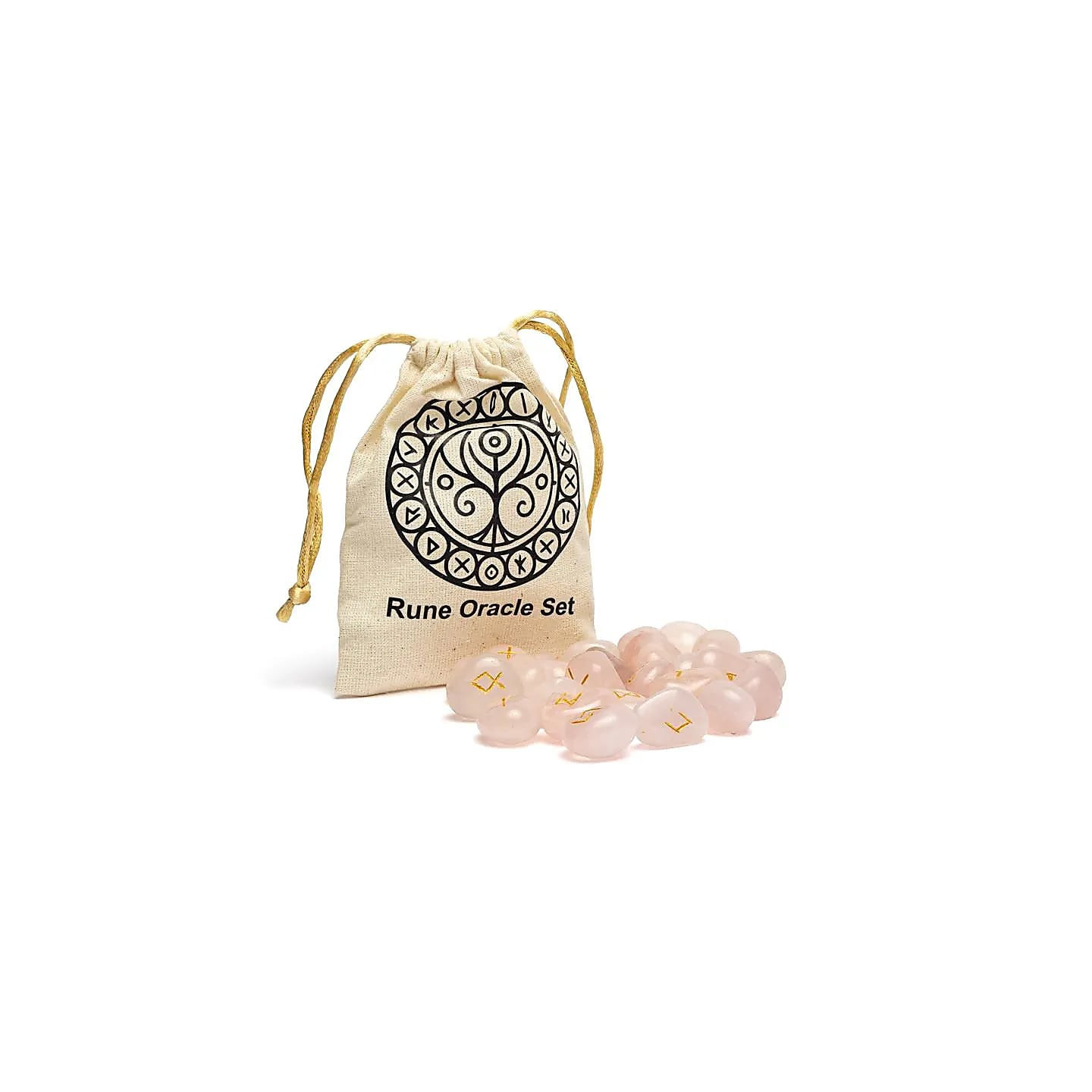 Coffret oracle runique en quartz rose dans sachet en coton | Pieralune