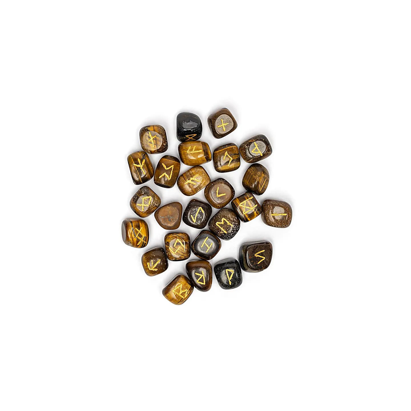 Coffret oracle runique en œil de tigre dans sachet en c... | Pieralune