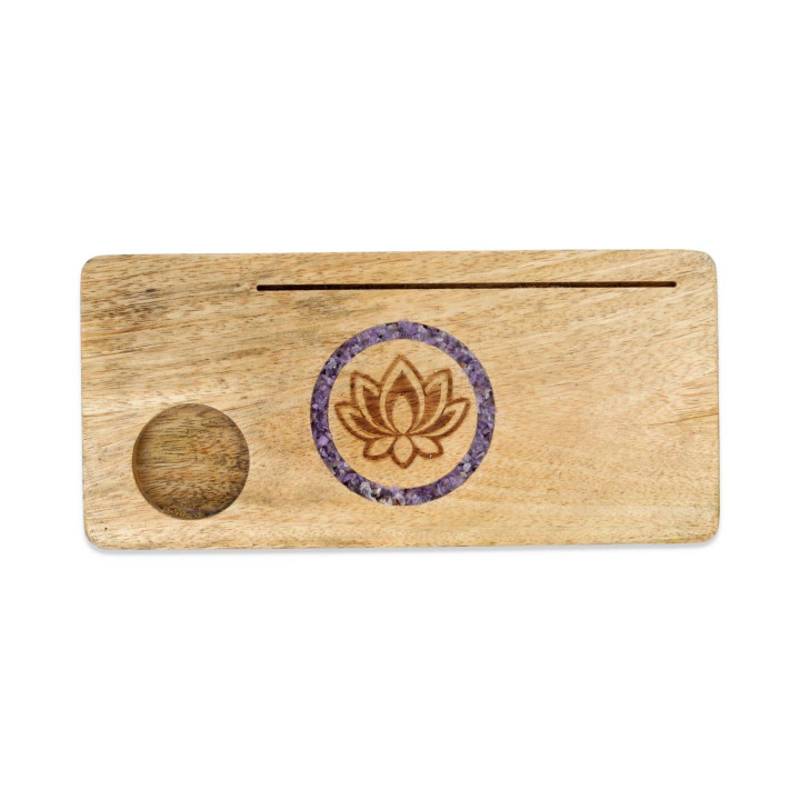Porte-cartes Lotus améthyste bois de manguier