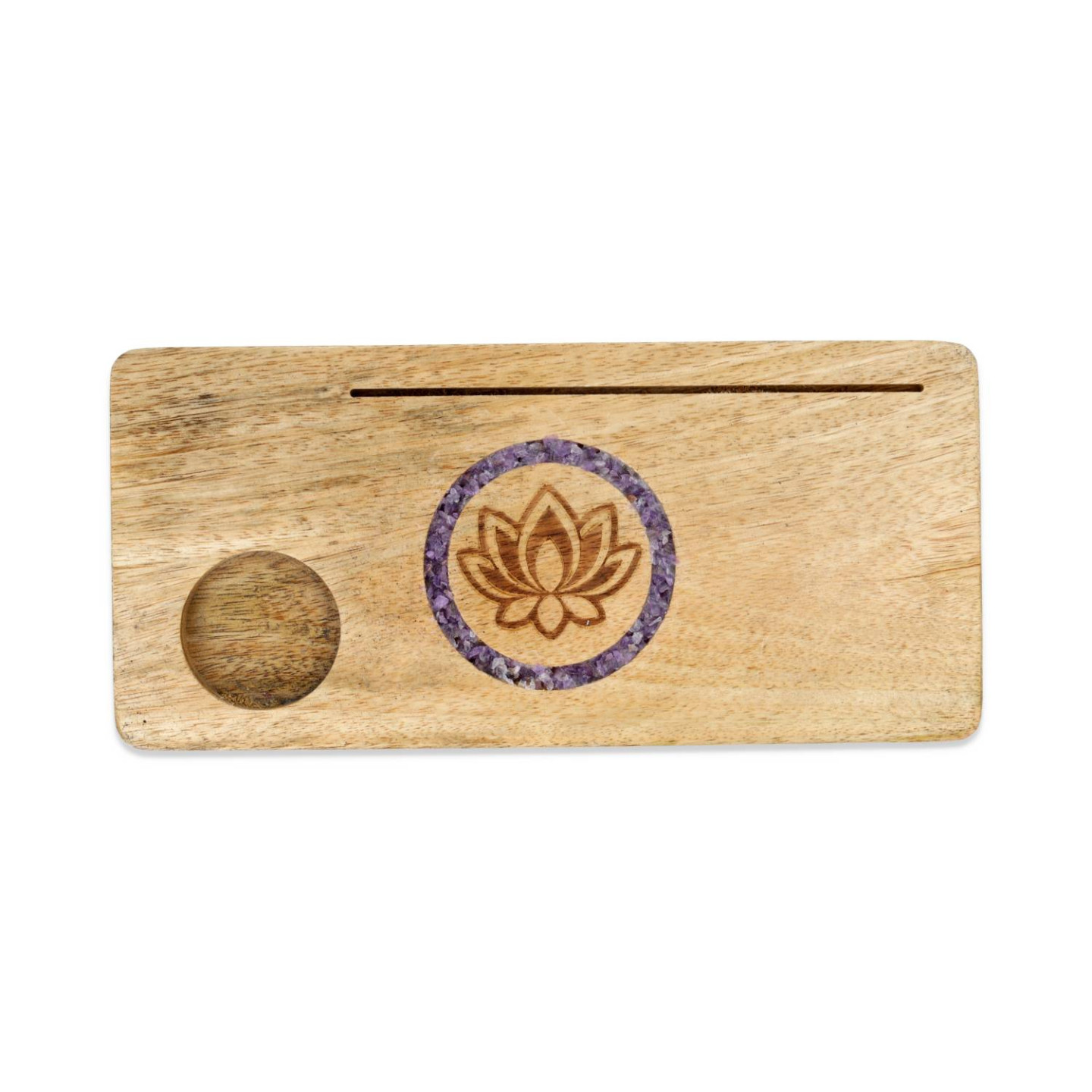 Porte-cartes Lotus améthyste bois de manguier