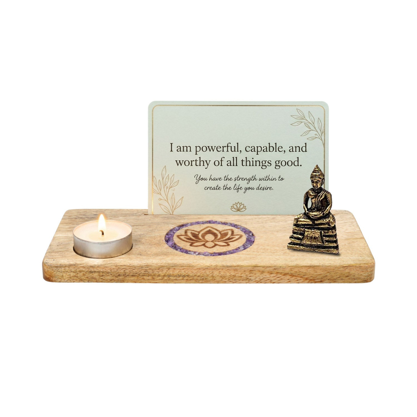 Porte-cartes Lotus améthyste bois de manguier