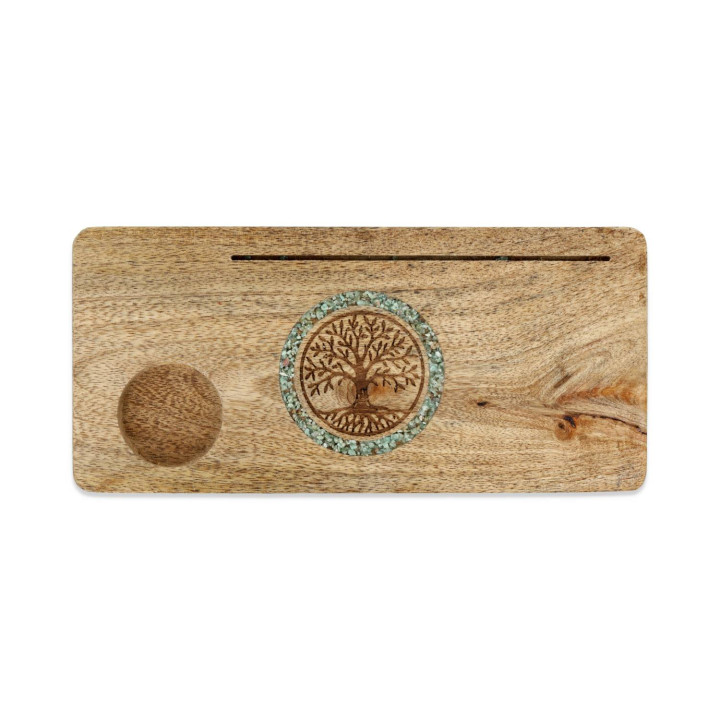Porte-cartes Arbre de vie amazonite bois de manguier