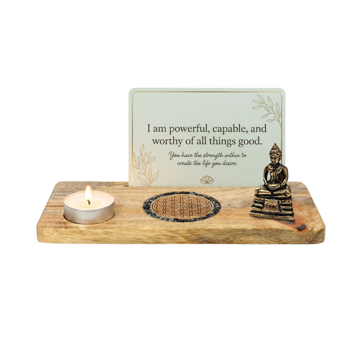 Porte-cartes Fleur de vie tourmaline et pyrite bois de manguier
