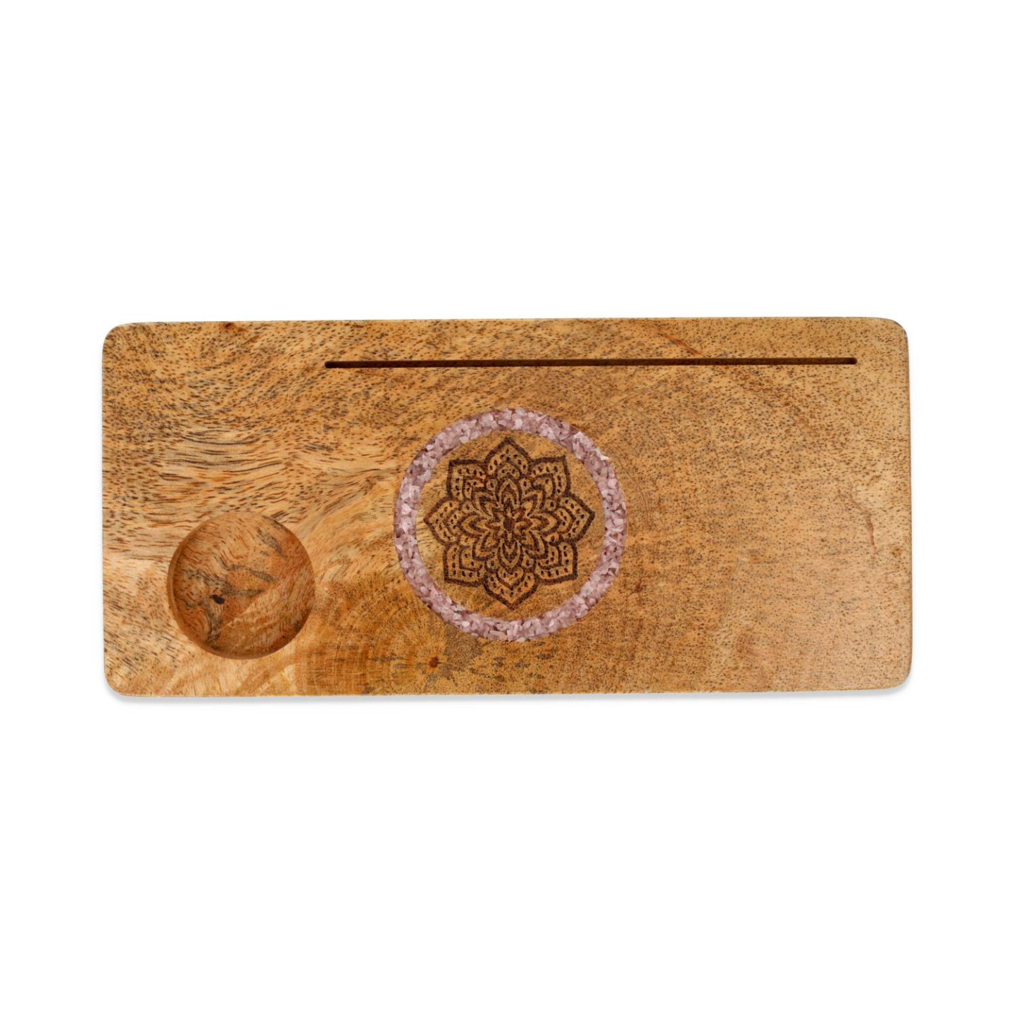Porte-cartes Mandala quartz rose bois de manguier