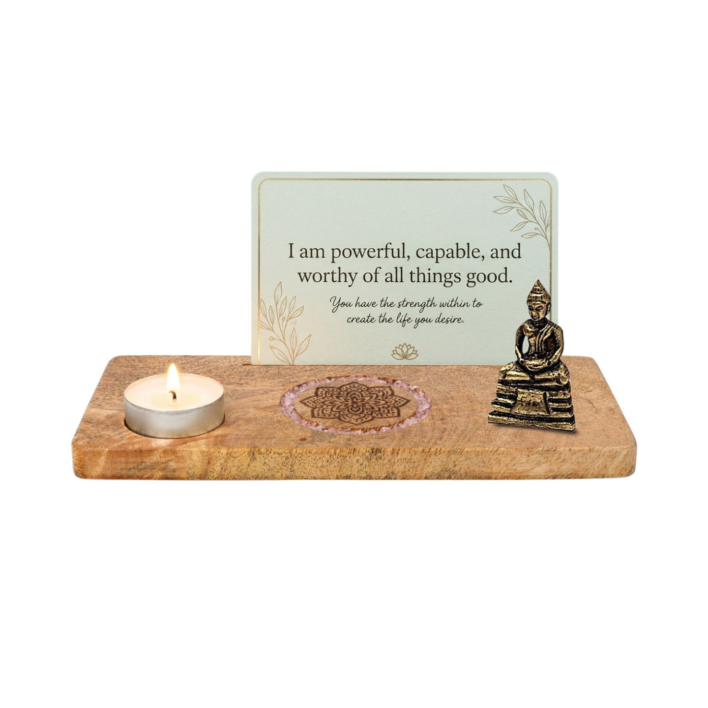Porte-cartes Mandala quartz rose bois de manguier