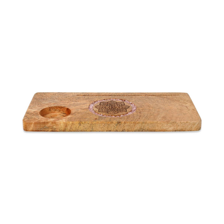 Porte-cartes Mandala quartz rose bois de manguier