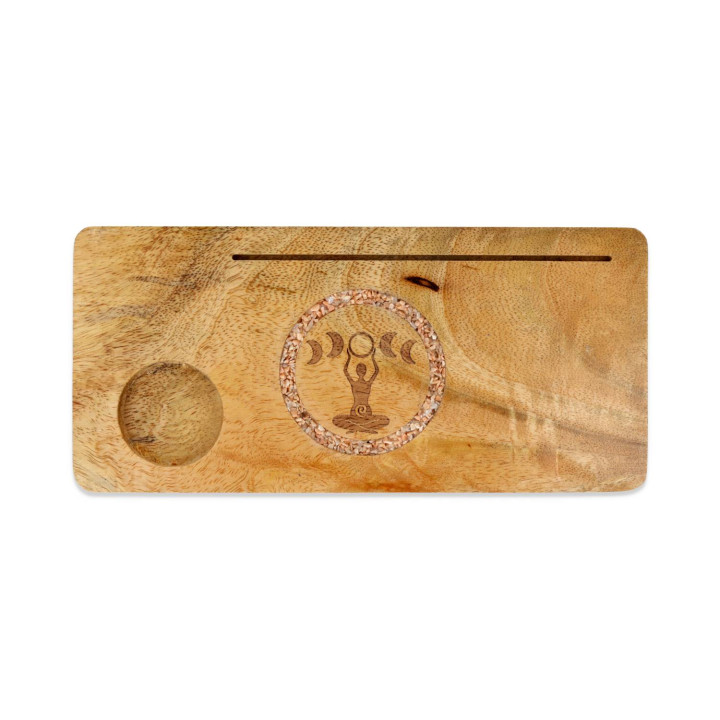 Porte-cartes Déesses phases lunaires pierre de lune rose bois de manguier
