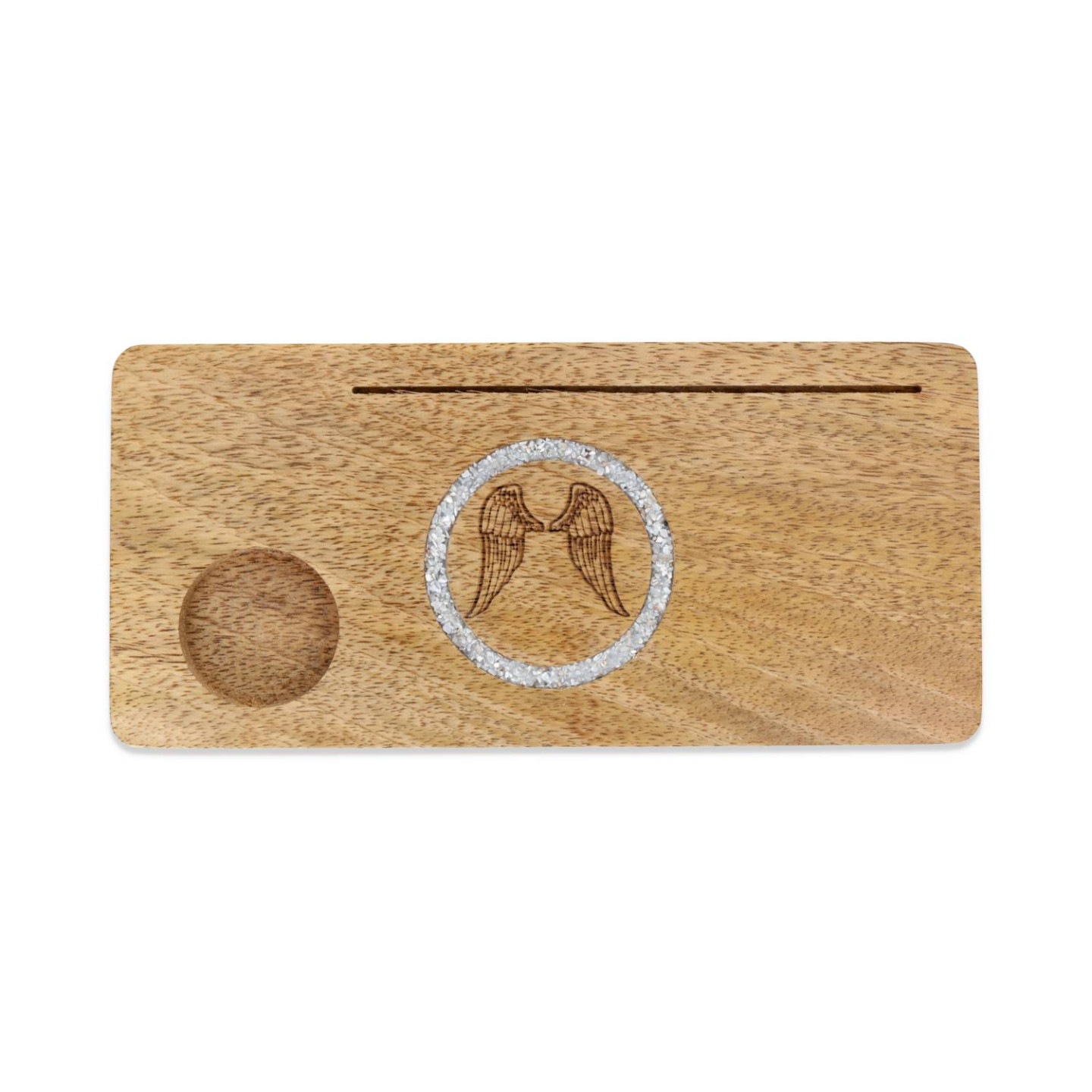 Porte-cartes Ailes d’ange angélite bois de manguier