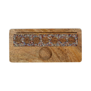 Porte-cartes 7 chakras pierres des chakras mélangées bois de manguier