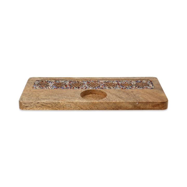 Porte-cartes 7 chakras pierres des chakras mélangées bois de manguier