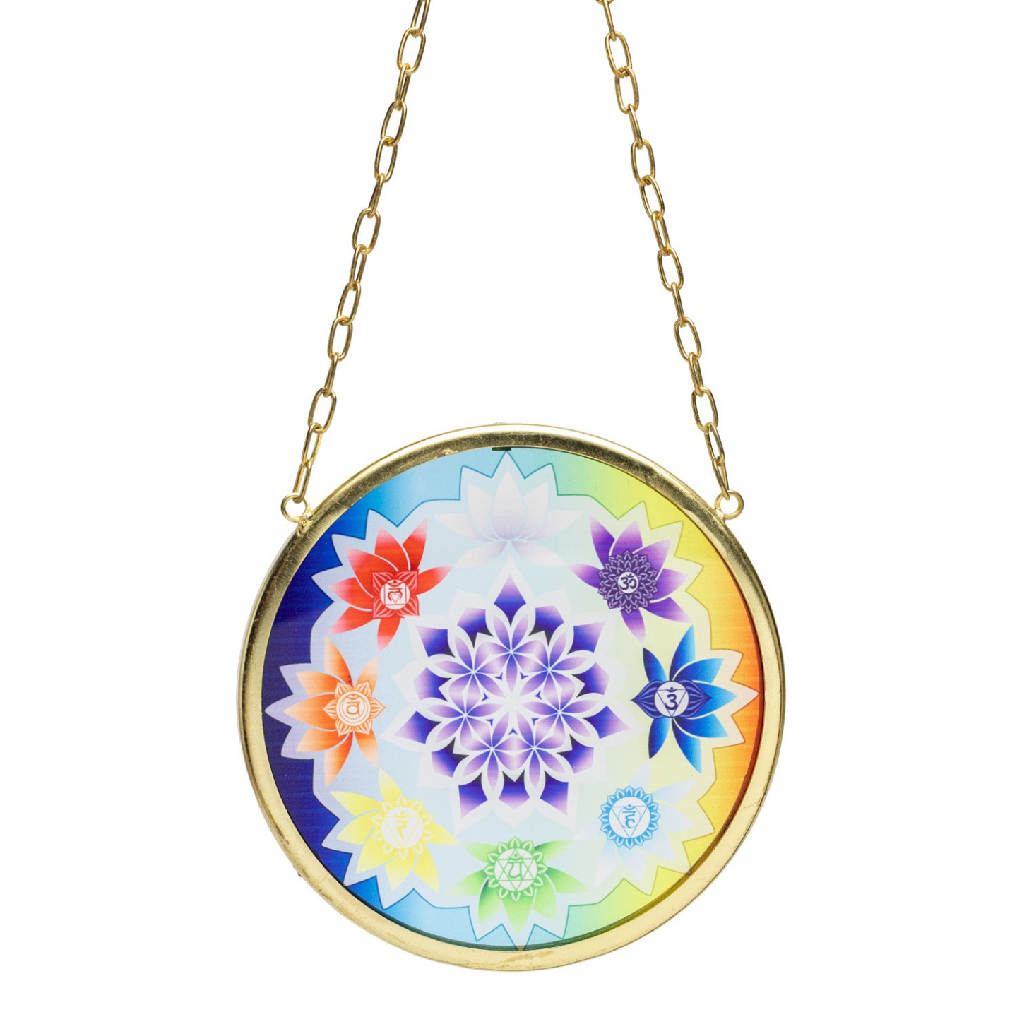 Décoration de fenêtre verre Lotus chakras rond