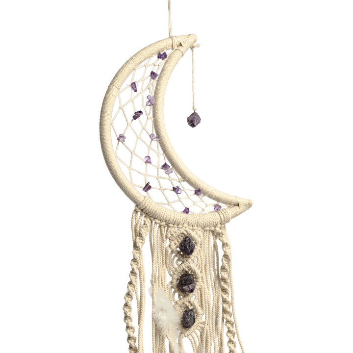 Suspension lune en macramé avec améthyste