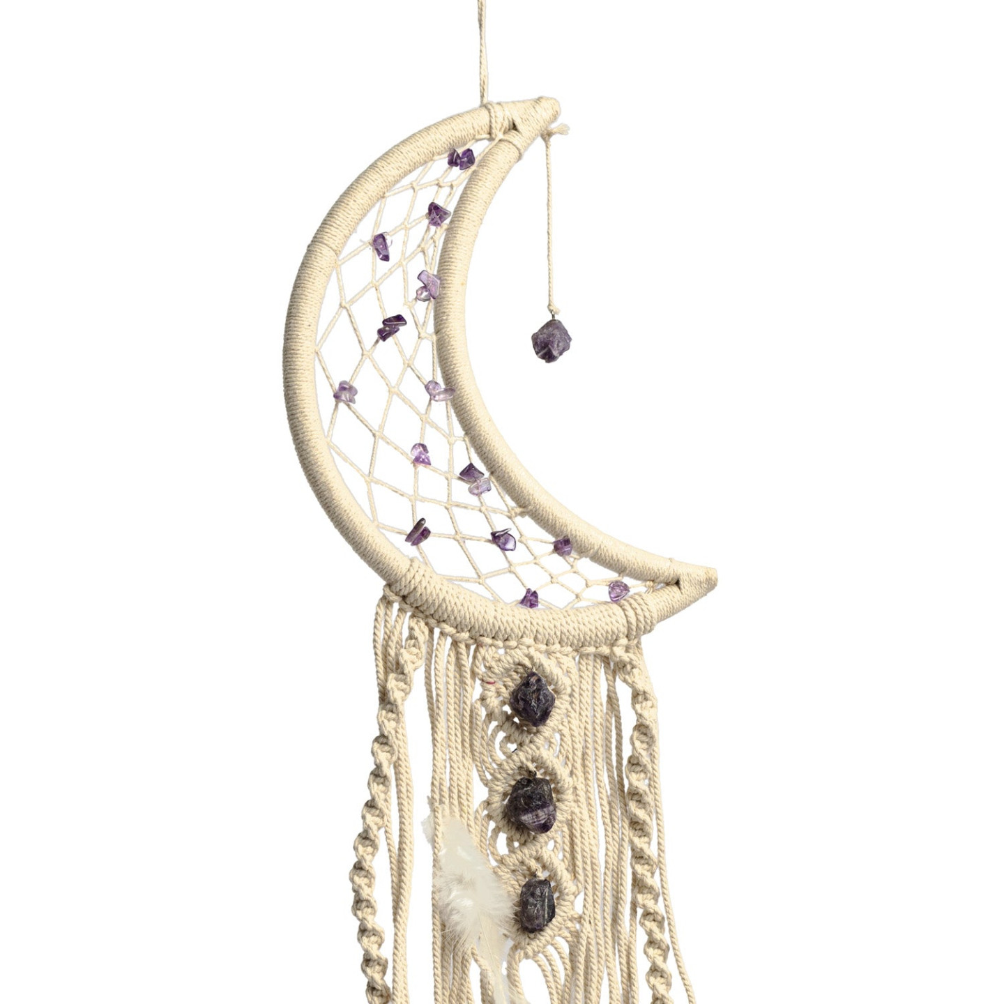 Suspension lune en macramé avec améthyste