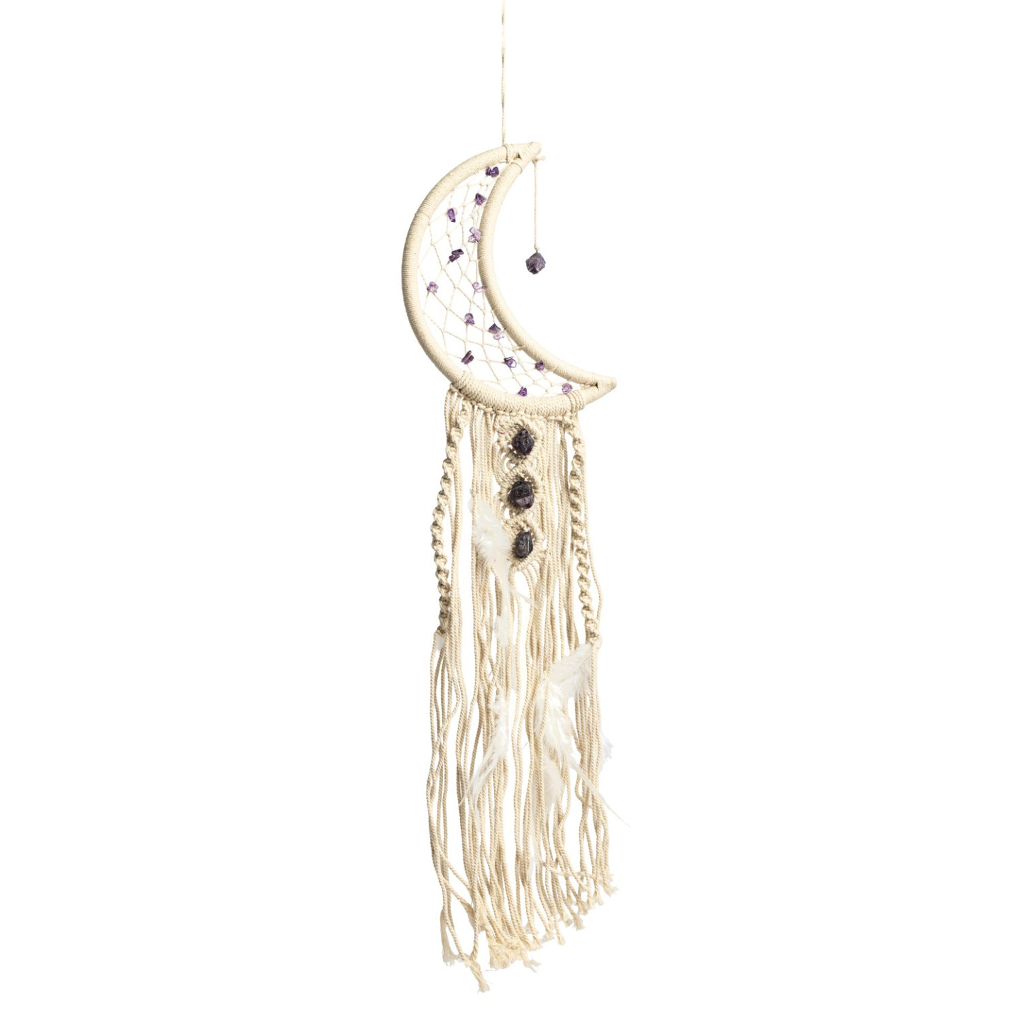 Suspension lune en macramé avec améthyste
