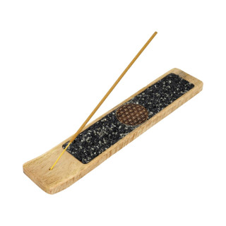 Porte-encens Fleur de vie tourmaline et pyrite bois de manguier