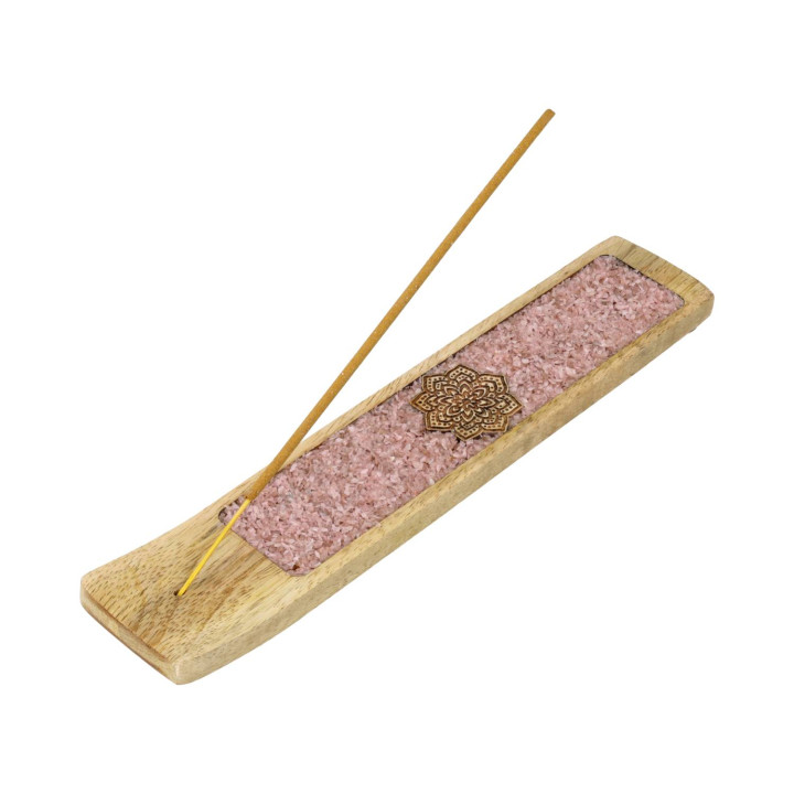 Porte-encens Mandala quartz rose bois de manguier