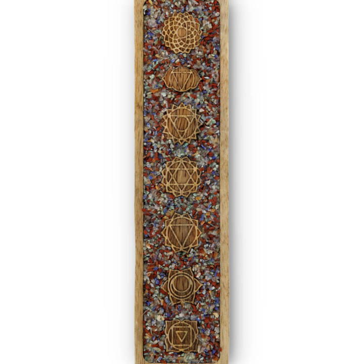 Porte-encens 7 chakras pierres des chakras mélangées bois de manguier