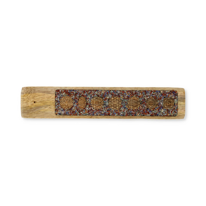 Porte-encens 7 chakras pierres des chakras mélangées bois de manguier
