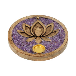 Porte-cône d’encens Lotus améthyste bois de manguier