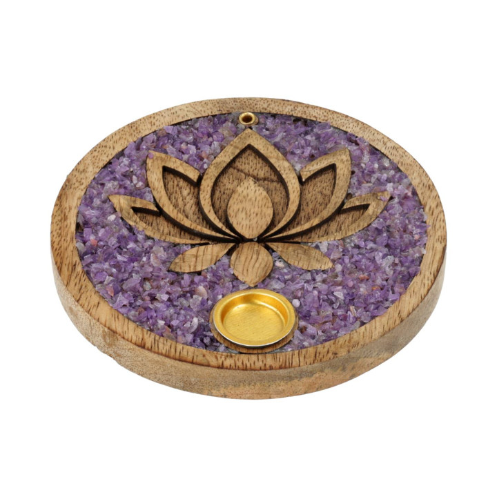 Porte-cône d’encens Lotus améthyste bois de manguier