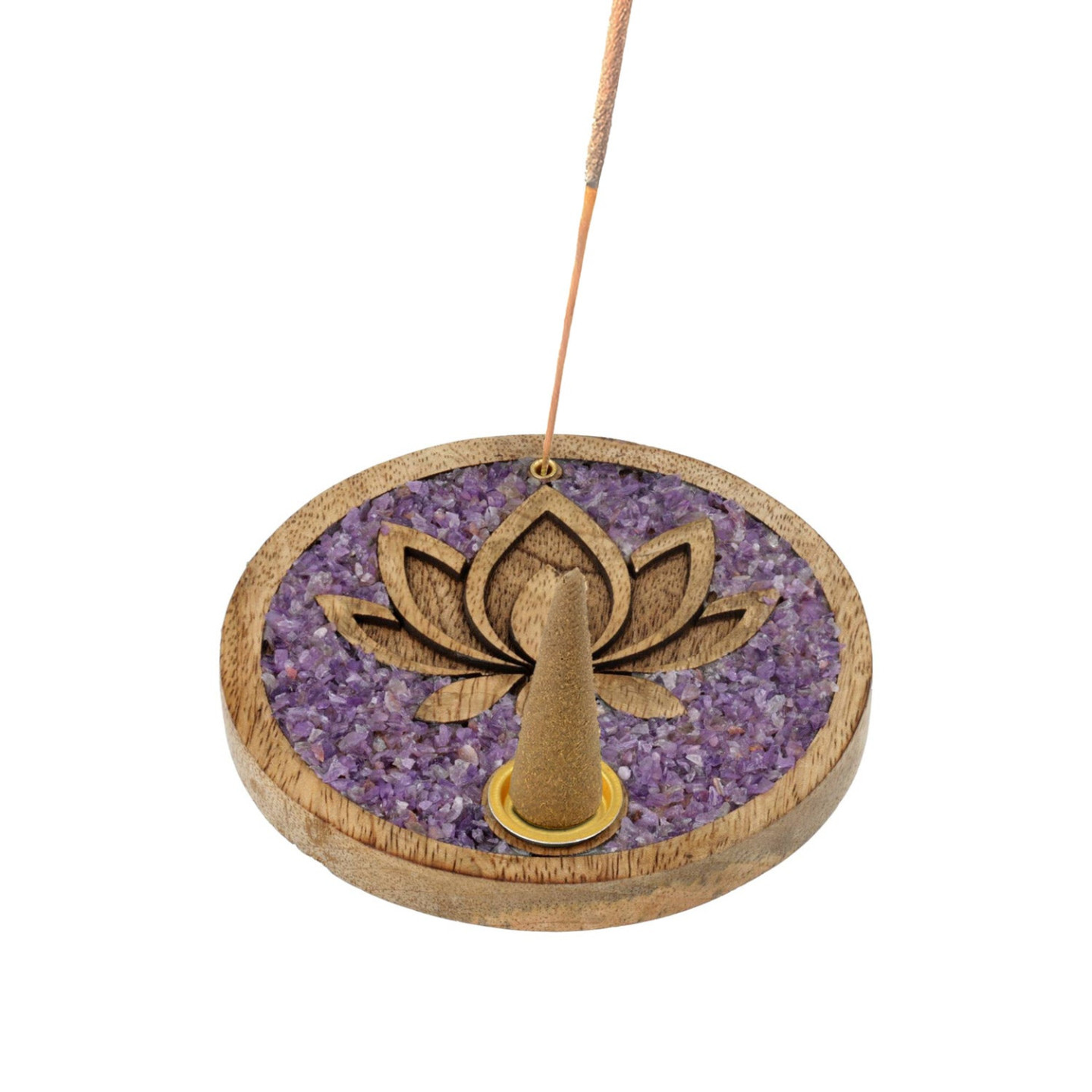 Porte-cône d’encens Lotus améthyste bois de manguier