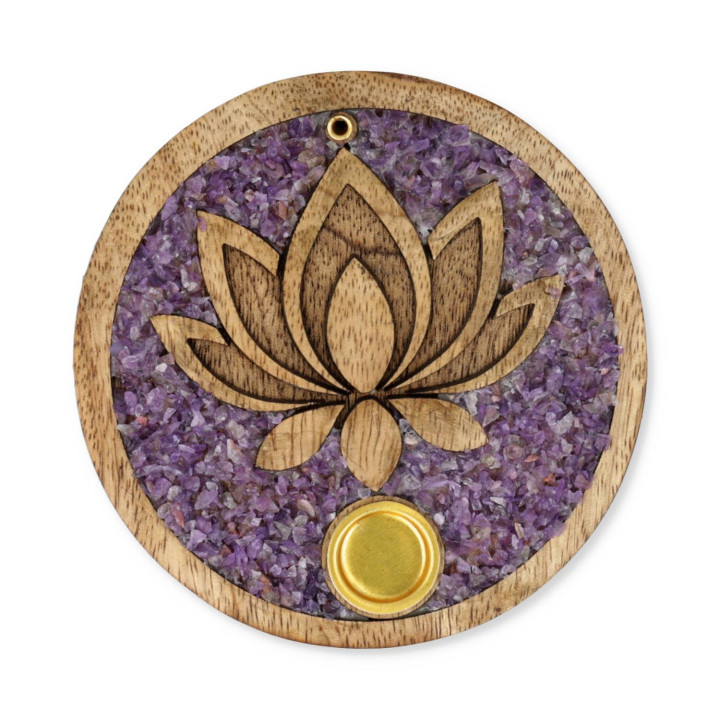 Porte-cône d’encens Lotus améthyste bois de manguier