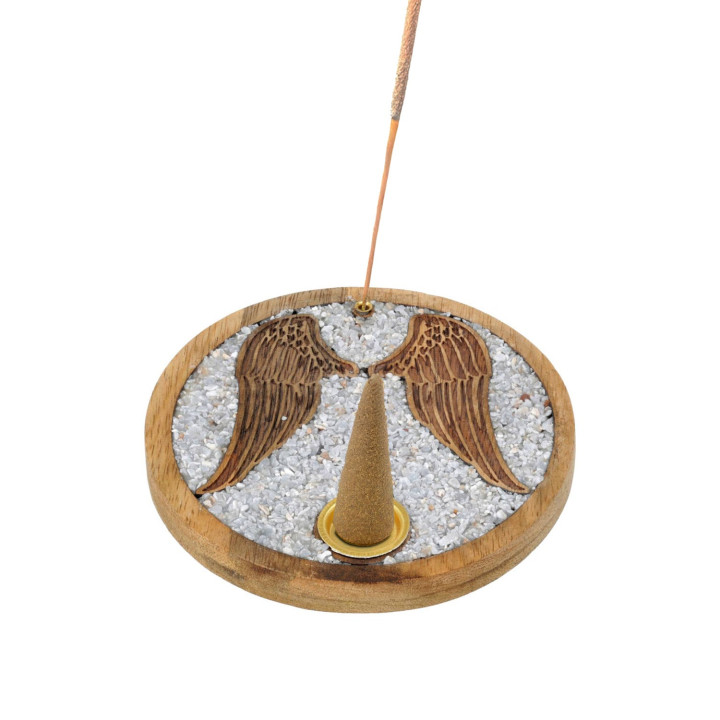 Porte-cône d’encens Ailes d’ange angélite bois de manguier