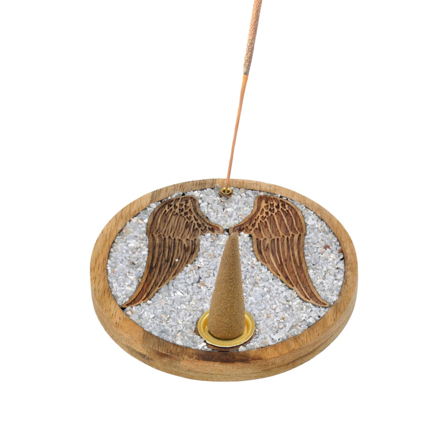 Porte-cône d’encens Ailes d’ange angélite bois de manguier
